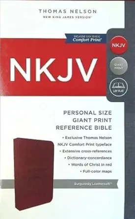 NKJV, Personal Size Bible, Giant Print, Leathersoft, Burgundy, Red Letter, Comfort Print